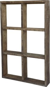 Etajeră de perete din lemn reciclat, natur, cu 6 compartimente, aspect rustic, 152 x 94 x 19 cm, „Grimaud”