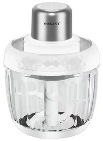 Tocator electric 2 in 1, Sokany SK-YM-7032, 4 lame din otel inoxidabil de inalta calitate, motor puternic 800 W, 3L, recipient din Sticla, Alb