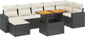 vidaXL Set mobilier de grădină cu perne, 8 piese, negru, poliratan