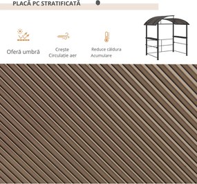 Outsunny Foișor Grătar cu Acoperiș din Policarbonat și 2 Rafturi de Depozitare, Foișor de Grădină Metalic și PC, 240x150x230 cm, Gri Închis