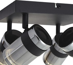 Spot luminos de tavan negru cu sticlă fumurie cu 4 lumini rotativ și înclinabil - Gianni