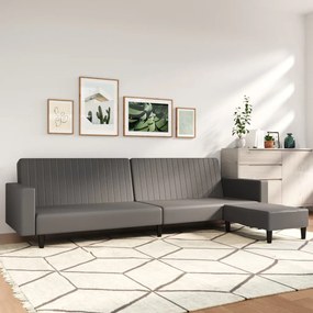 3081885 vidaXL Canapea extensibilă 2 locuri şi taburet, gri, piele ecologică