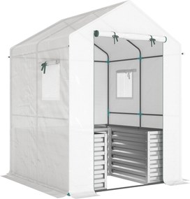 Outsunny Seră pentru roșii seră din folie cu jardinieră înaltă ușă rulantă fereastră acoperiș înclinat 141 x 141 x 190 cm Alb | Aosom Romania