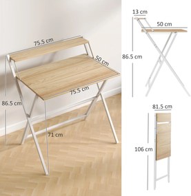 Birou HOMCOM pliant compact, suport monitor, lemn natural | Aosom Romania