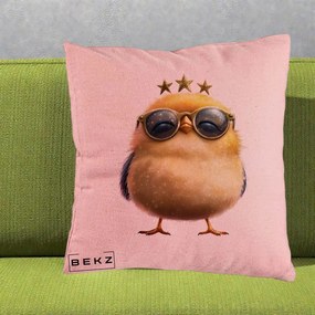 Perna Decorativa Pui Gold Star cu Ochelari Aurii, 40x40 cm, Roz, Husa Detasabila, Perna Inclusa, BEKZ®
