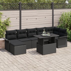 vidaXL Set de canapele pentru grădină cu pernă 8 pcs Negru Rattan poli