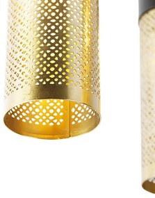 Plafoniera industriala neagra cu auriu rotund cu 3 lumini - Raspi