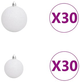 Set brad Craciun artificial cu LED-uri globuri, alb, 500 cm 1, Alb si gri, 500 cm