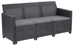 Canapea de grădină Claire cu 3 locuri din ratan sintetic, grafit