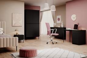 Dulap Nicole 100 cm dormitor cu două sertare - negru mat / picioare negre