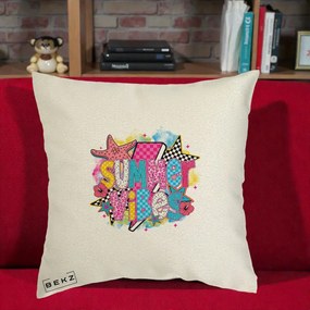 Perna Decorativa Summer Vibes Colorata, 40x40 cm, Ecru, Husa Detasabila, Perna Inclusa, BEKZ®