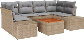 vidaXL Set de canapele pentru grădină cu pernă 7 pcs Bej poliratan