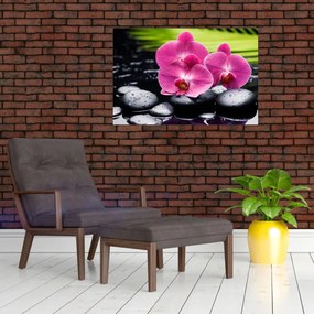 Tablou - Orhidee roz cu frunze de palmier (90x60 cm)