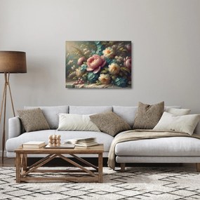 Tablou pe sticlă - Natură moartă cu flori - pictură (70x50 cm)
