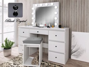 SEA516CN - Set Masa toaleta, 120 cm, cosmetica machiaj, masuta vanity, oglinda cu LED-uri cu manere tip Black Crystal - Alb