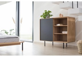 Comodă neagră/în culoare naturală joasă din lemn de stejar 118x100 cm Fina – Gazzda