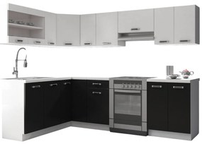 Bucătărie de colț Oran 250 + 170 cm (alb + negru). 1018284