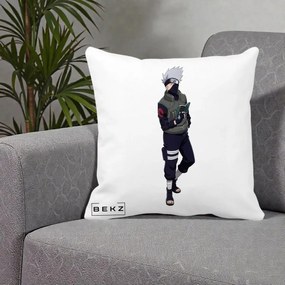 Perna Personalizata Naruto Kakashi Hatake Portret Complet, 40x40 cm, Alba Mata, Husa Detasabila, Perna Inclusa, BEKZ®