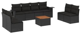 3256853 vidaXL Set mobilier de grădină cu perne, 9 piese, negru, poliratan