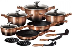 Set oale si tigai marmorate (15 piese) din aluminiu forjat Rose Gold (Cupru) Noir Metalic Line Berlinger Haus BH 1900N