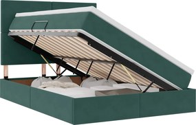 vidaXL Pat cu saltea și LED cu led Verde închis 140 x 200 cm Catifea