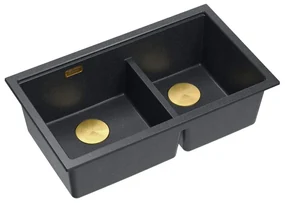 Chiuveta compozit sub blat Quadron Logan 120 negru diamant - auriu 76x45 cm