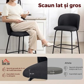 HOMCOM Set 2 scaune de bar cu spătar și suport pentru picioare, tapițerie textilă și picioare din oțel, negru | Aosom Romania