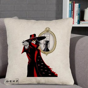 Perna Personalizata Hellsing Alucard cu Pistoale, 40x40 cm, Bej Canapea, Husa Detasabila, Perna Inclusa, BEKZ®