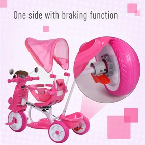 Tricicleta Carucior in forma de Motocicleta pentru Copii 18-72 Luni (25 kg) cu Paravan si Maner, PP, Metal, Poliester, Roz HOMCOM | Aosom RO
