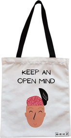Sacosa de Panza pentru Cumparaturi, Geanta Tote, model Keep an open mind, Cu fermoar, 38x34.5 cm, Alba, BEKZ®