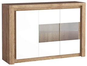 Vitrină Livia 03 (cu iluminat LED) (Stejar ribbeck + Alb lucios). 1057859