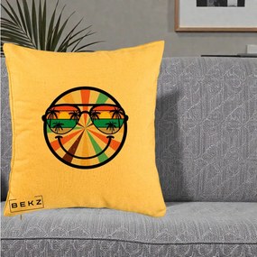 Perna Decorativa Smiley Face Retro Sunset Palmieri, 40x40 cm, Galben, Husa Detasabila, Perna Inclusa, BEKZ®