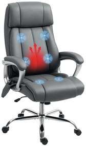HOMCOM Scaun de Birou cu Masaj în 6 Puncte, Vibrant și Înclinabil, cu Buzunar și Telecomandă, 66x72x113-121 cm, Gri | Aosom Romania