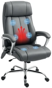 HOMCOM Scaun de Birou cu Masaj în 6 Puncte, Vibrant și Înclinabil, cu Buzunar și Telecomandă, 66x72x113-121 cm, Gri | Aosom Romania