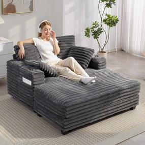 HOMCOM Chaiselongue 2 locuri canapea extensibilă mare 134 x 151 cm cu suport pentru pahare pentru living, gri | Aosom Romania