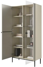 Vitrina Nicole 100 cm cu fata canelata - cashmir / picioare negre
