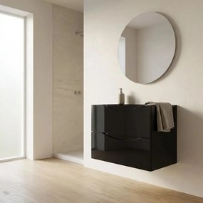 Dulap baza suspendat Rune Asger 2 sertare 80 cm negru lucios