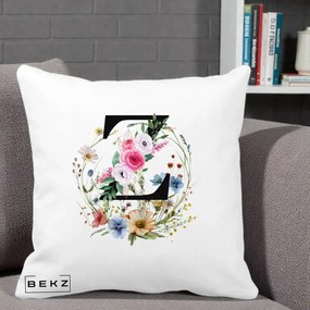Cadou Personalizat - Perna Personalizata Monograma Florala Litera Z cu Coroana, 40x40 cm, Alba Mata, Husa Detasabila, Perna Inclusa, BEKZ®