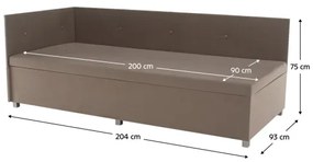Pat tapițat AMSTERDAM 90x200 cm, cu tăblie reversibilă și spațiu de depozitare, bej