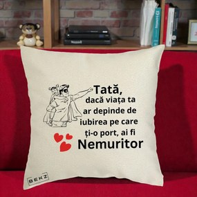 Cadou pentru Tata - Perna Personalizata Tata Nemuritor Supererou cu Masca, 40x40 cm, Ecru, Husa Detasabila, Perna Inclusa, BEKZ®