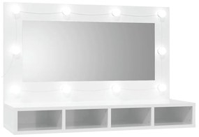 808897 vidaXL Dulap cu oglindă și LED, alb extralucios, 90x31,5x62 cm