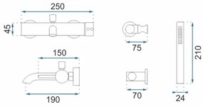 REA-B6635 - Set pentru cadă LUNGO, auriu
