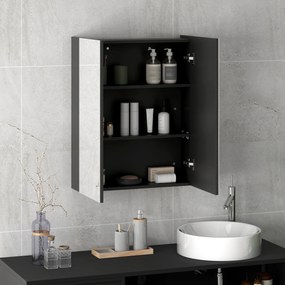 HOMCOM Dulap Suspendat de Baie cu 2 Uși cu Oglindă și 2 Rafturi Interne 60x15x75cm, Negru | Aosom Romania