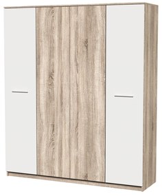 Dormitor Luiza 4U5P, culoare sonoma / alb, cu pat standard 140 x 200 cm, dulap cu 4 usi, comoda si 2 noptiere