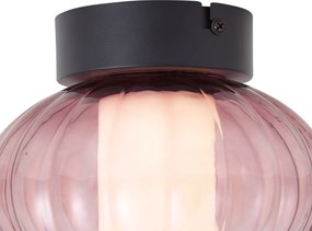 Plafonieră de design neagră 18cm cu sticlă violetă, inclusiv LED cu 3 trepte de reglare a intensității - Margherite