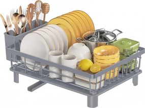 Uscator de vase HausRoland HR306-3, 48,5 x 32,5 x 15,5 cm, Compartiment pentru tacamuri, Gri