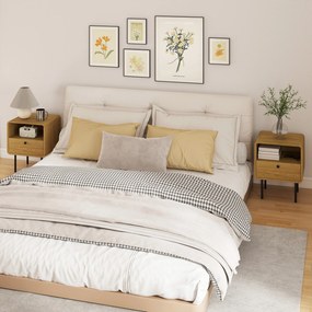 HOMCOM Noptieră îngustă măsuță cu compartiment deschis și 1 sertar picioare din oțel 40 x 36 x 50 cm, efect lemn stejar | Aosom Romania