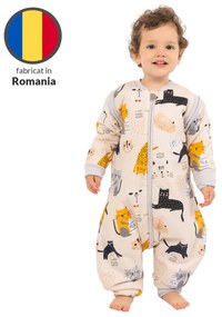 Sac de dormit copii din bumbac cu picioare si maneci detasabile 18-36 luni Kidizi Kitten Love, 1 tog, pentru toamna-iarna, bumbac 100%