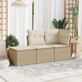 vidaXL Set canapele de grădină, 3 piese, cu perne, bej, poliratan