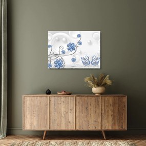 Tablou pe sticlă - Lebede albastre (70x50 cm)